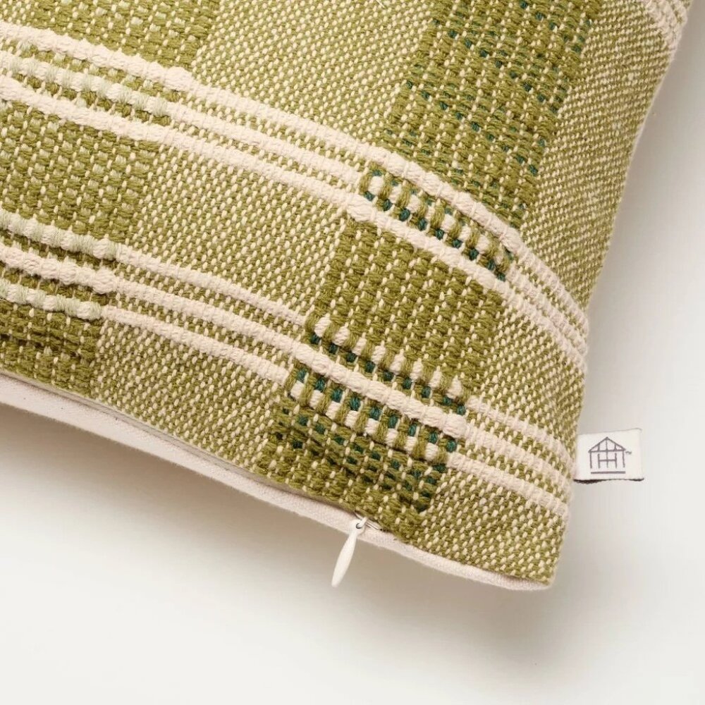 Hearth & Hand Green & Tan Striped Design 18" Square Accent Throw Toss Pillow - Picture 3 of 7